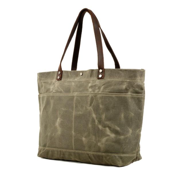 

oil wax canvas bag women's large capacity tote shoulder fashion handbag simple messenger men's shopping briefcases