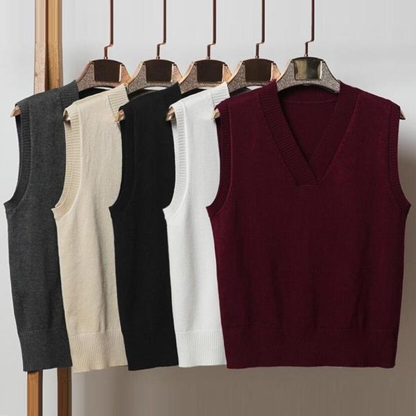 

women's vests vest women 2021 all-match knitted sweater sleeveless ladies v-neck pullover female waistcoat pull femme, Black;white