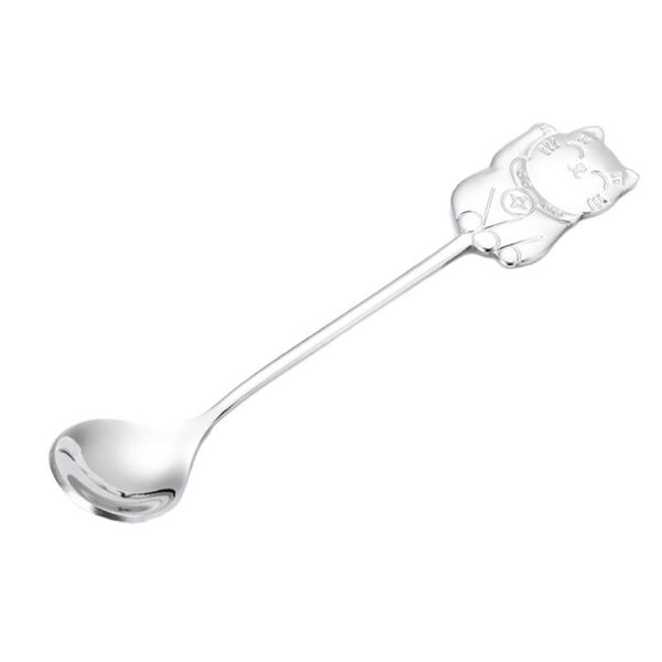 

stainless steel luck cat coffee stirring spoon cartoon dessert for eating dinner kitchen (silver) spoons