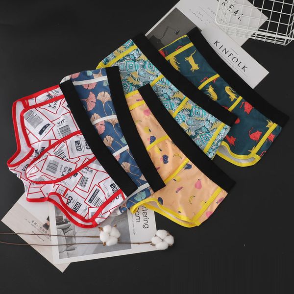 

autumn and winter new cross border youth men's boxer underwear breathable cotton mid waist double layer fashion aro pants, Black;white