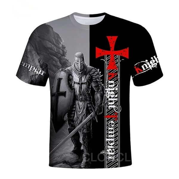 Cloocl Knights Templar 3D Печатная мужская футболка Harajuku Лето с коротким рукавом Улица вскользь Унисекс Футболка Tops Drop 210716