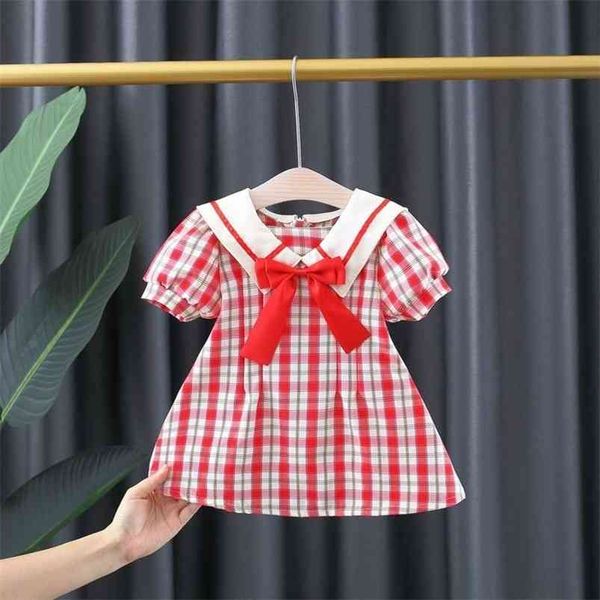 

gooporson summer kids dresses for girls fashion korean plaid short sleeve princess dress vestidos cute toddler children costume 210715, Red;yellow