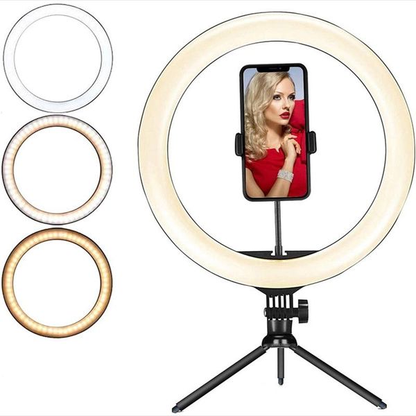 

inch ring light led with desktripod stand usb desk camera ringlight 3 colors 10 brightness for pography makeup youtube flash heads