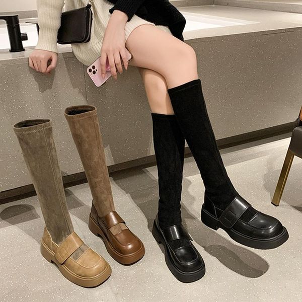 

boots women's autumn luxury designer shoes thigh high heels round toe boots-women fashion over-the-knee lolita r, Black