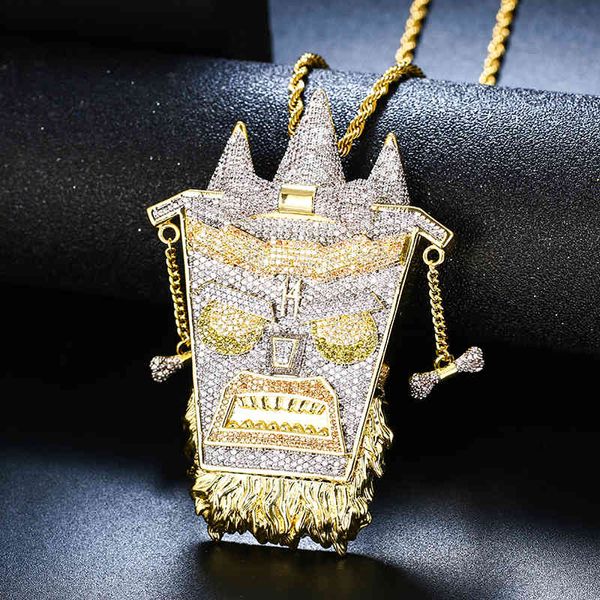 

iced out bling cubic zirconia uka mask copper shiny iced out rapper necklace pendants for men hip hop jewelry x0509, Black