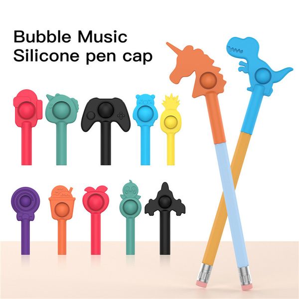 

rainbow push bubble pen cap fidget toys soft press pens case simple dimple squeeze educational decompression toy for autism special needs