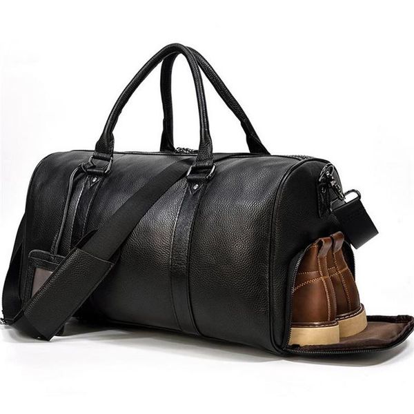 

duffel bags genuine leather men women travel bag soft real cowhide handbag luggage shoulder gym with shoe position 30