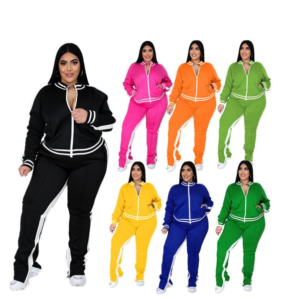 

women fall winer plus size clothes jogger suits black tracksuits 3xl 4xl 5xl long sleeve sweatsuits casual jacket+pants two piece set solid