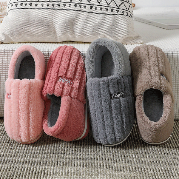 

home slippers for women men platform winter furry short plush female slippers non slip stripe soft indoorslipper plus size 49 50, Black