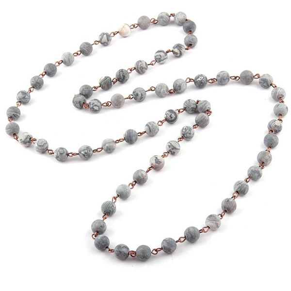 

pendant necklaces fashion frosted manatural stone bead rosary chain for women ethnic necklace, Silver