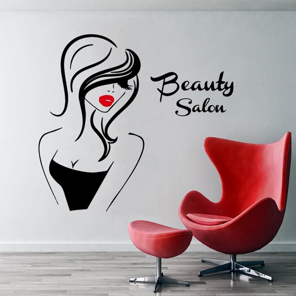 17 stili Adesivo da parete per salone di bellezza Bella signora Parrucchiere per labbra rosse da donna Trucco in vinile Capelli Pettinatura Barbieri Decal DHL