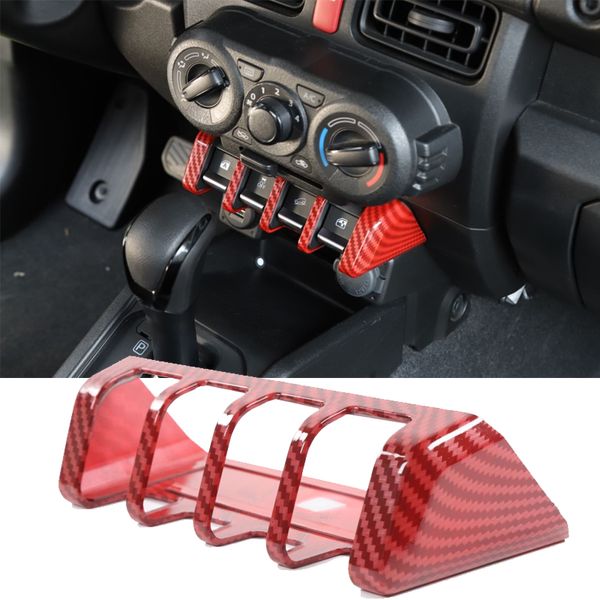 ABS Car Window Lifting Switch Panel Trim Cover Sticker Accessori per Suzuki Jimny 19+ Red Carbon Fiber 1PCS