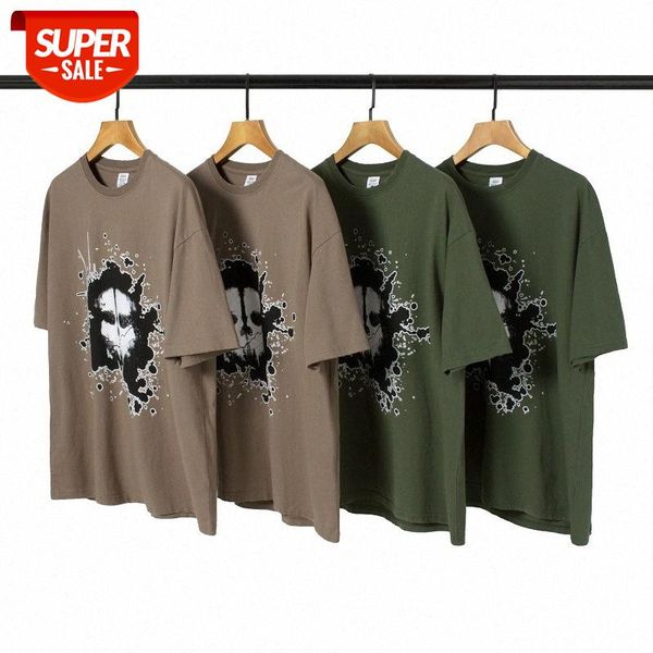 

men's and women's oversize loose short-sleeved retro edging old devil mask print bottoming t-shirt #ua3u, White;black