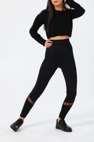 

women's leggings women black transparent detailed high waist ek0820