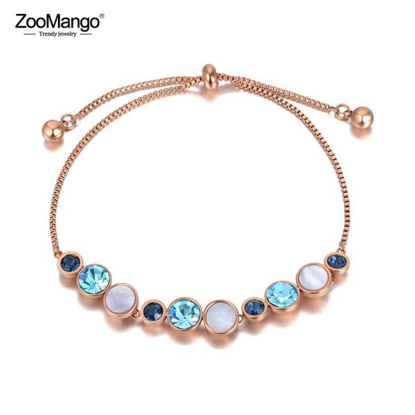 

link, chain zoomango 316l stainless steel charm bracelets for women bohemia blue cz crystal party adjustable bracelet pulseras zb20210, Black