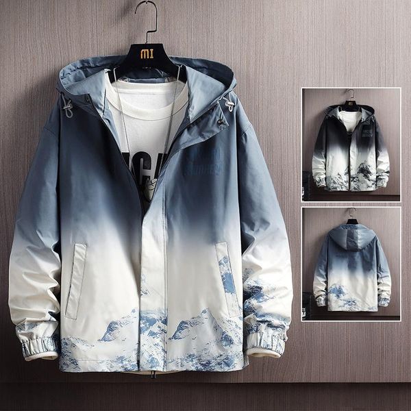 

men's jacket gradient mountain letter print bomber high-quality fabric versatile fashion brand jackets, Black;brown