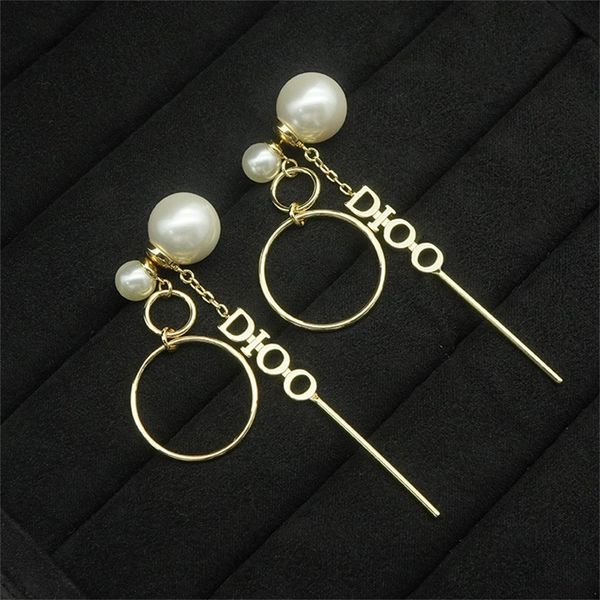 

alphabet earrings red pearl tassel circle ring earrings jewelry, Black