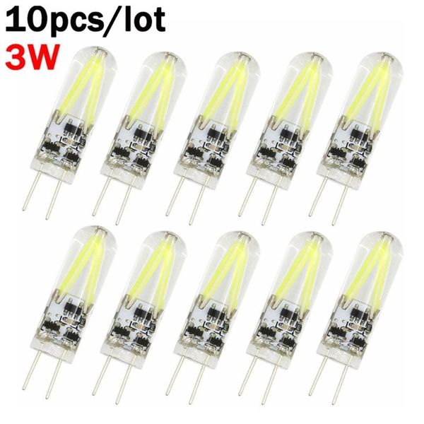 

bulbs 10pcs mini g4 cob led filament light bulb 3w replace 15w halogen lamps for chandelier crystal lamp ac / dc 12v home lightings