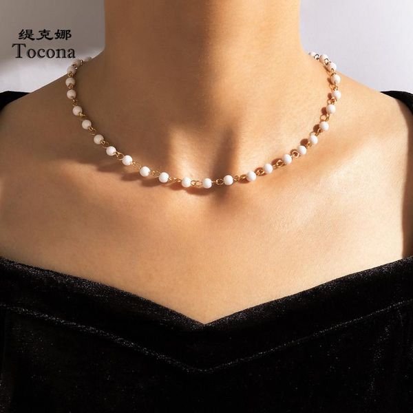 

chokers bohemian beads necklace for women simple geometry gold alloy clavicle chain lady anniversary jewelry accessories 19206, Golden;silver