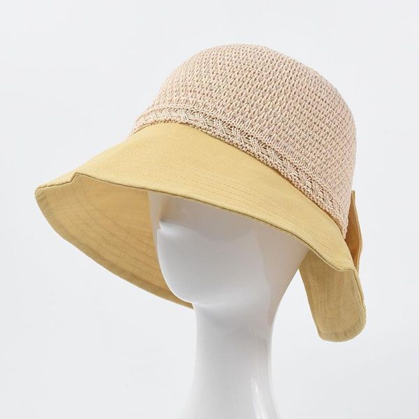 

bucket hat large brim knitted cotton linen women's breathable panama cap beach spring and summer patchwork sun wide hats, Blue;gray