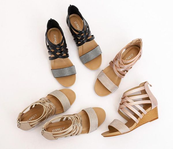 

sandals est slope heel fashion summer women's fish mouth bohemian roman casual for women kp011, Black