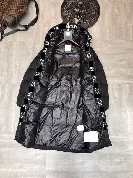 

monclair luxury france women's down jackets designer brand maya hooded letter embroidery long thick black long coat