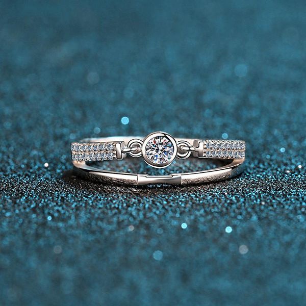 

cluster rings silver 0.1 excellent cut diamond test passed d color good clarity moissanite belt shaped ring 925 wedding jewelry, Golden;silver