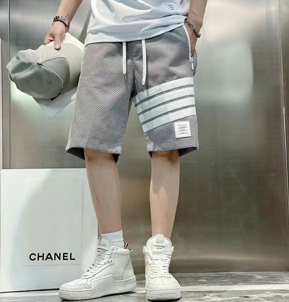 

tb2021 summer new four bar mesh casual pants and capris woven fabric, White