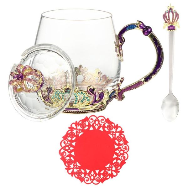 

mugs 1 set glass enamel flower tea cup coffee mug decorative drinking