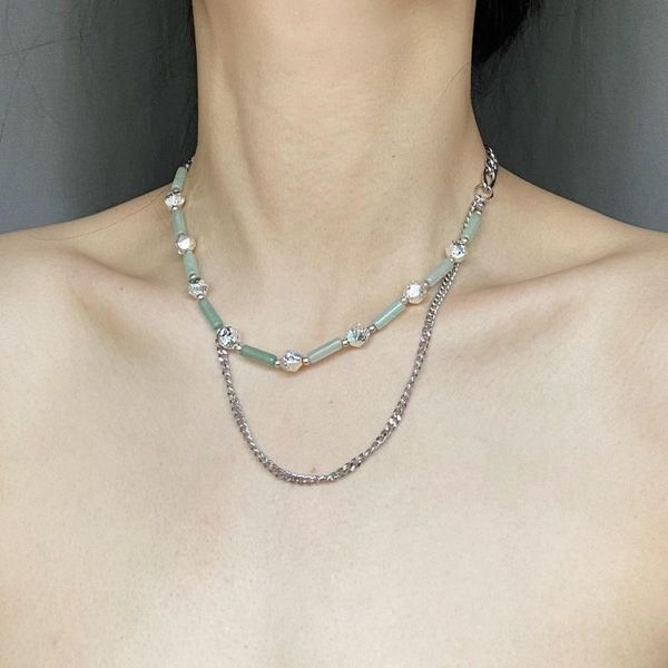 

chains jade mix and match irregular titanium steel stacking necklace niche temperament for women jewelry, Silver