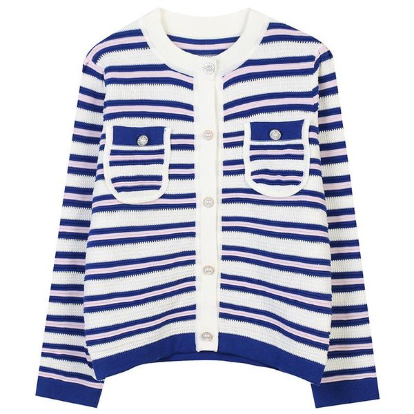 

women's knits & tees shuchan striped knit cardigan 2021 autumn winter pattern warm single breasted sweater women o-neck preppy style po, White