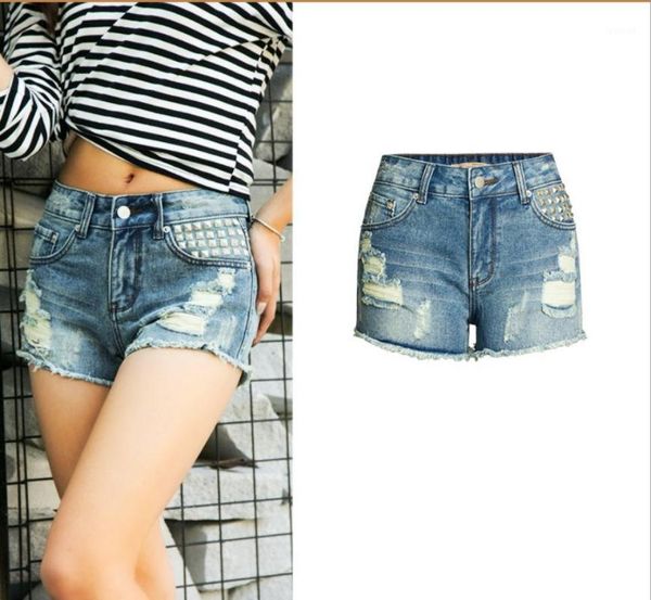 

womens sumemr vintage tassel rivet ripped middle waisted short jeans punk woman denim shorts size 32/42 j2810 women's, White;black