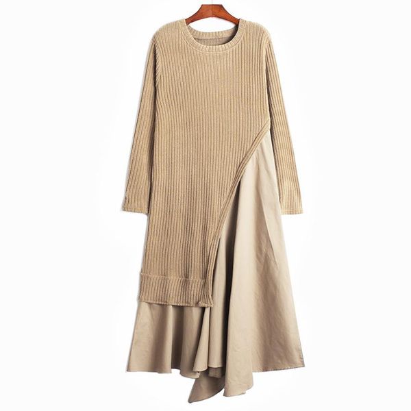 

split hem black women dress round collar long sleeve knitted korean fashion casual loose dresses 2021 autumn winter, Black;gray