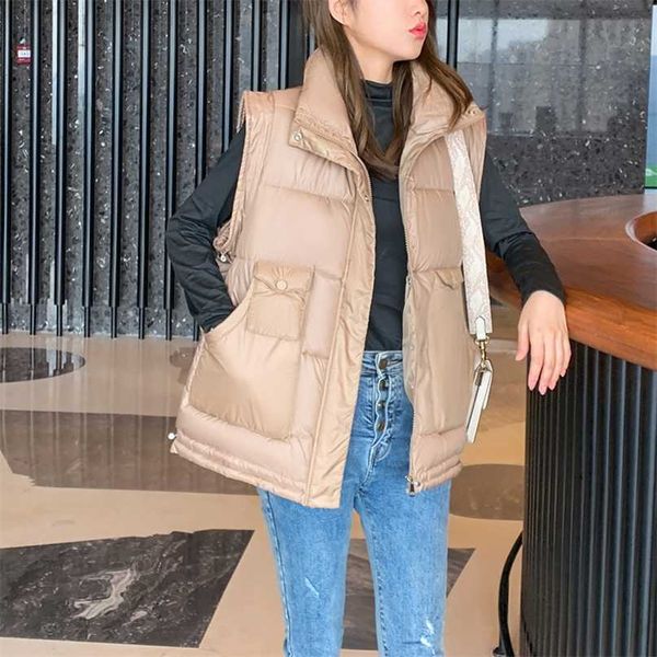 

winter down cotton vest women korean short loose waistcoat sleeveless jacket 211120, Black;white