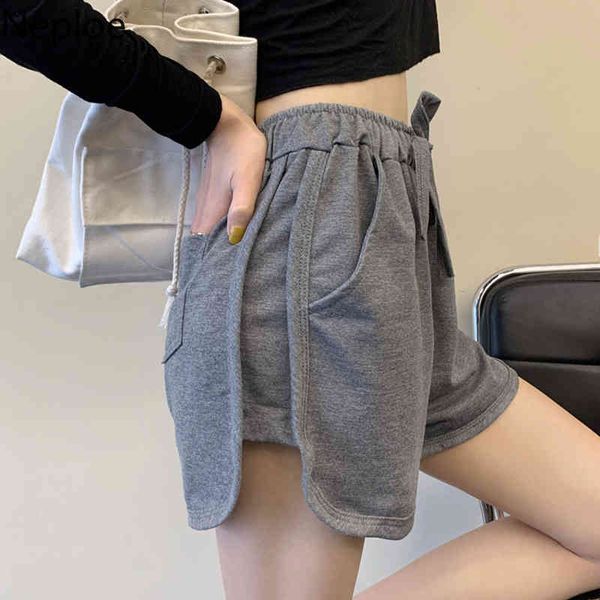 

summer shorts ladies high elastic waist drawstring female running loose fitness beach short plus size 210430, White;black