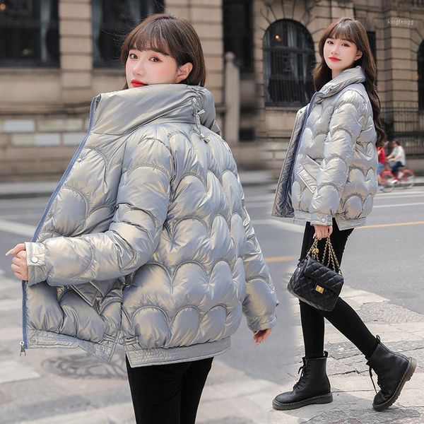 

women's down & parkas 2021 autumn and winter bright face loose design bread clothes korean stand collar fashion with short cotton, Black