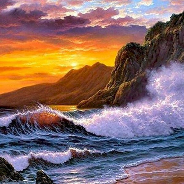 

painting by numbers mountain waves drawing canvas acrylic handpainted pictures number wall art gift home decor paintings