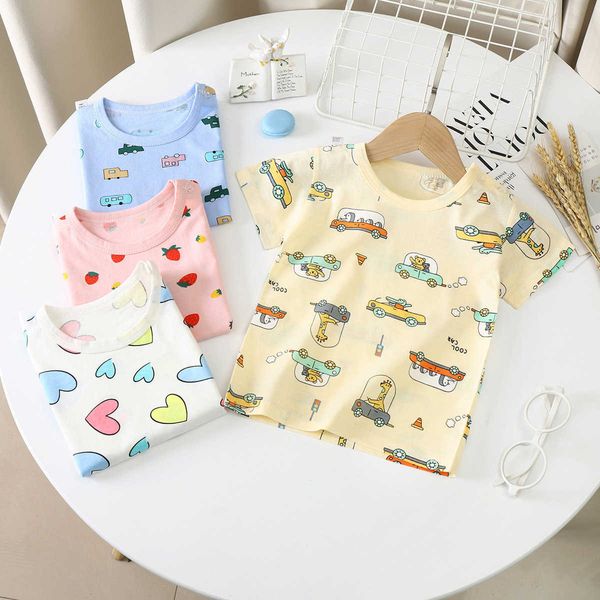 

children's summer 2021 children's cotton t-shirt boys' single girls' round neck half baby cartoon short sleeve, White
