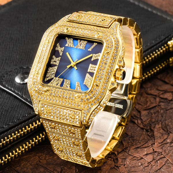 

square watch ice out diamond hip hop men quartz dial waterproof quartz watches droshipping reloj hombre, Slivery;brown