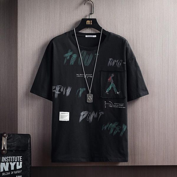 

men's t-shirts henchiry cotton summer man shorts t shirt casual hoodie letter printed tees loose, White;black