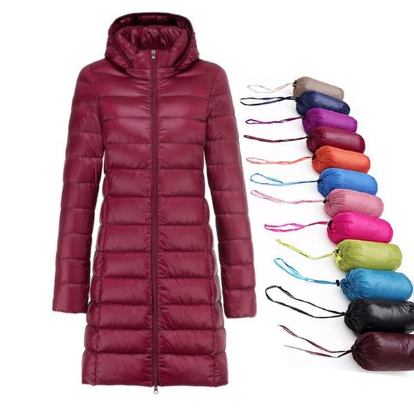 

winter jaets womens white du down jaets long ultra light thin casual coat puffer jaet slim hooded parka female portable, Black