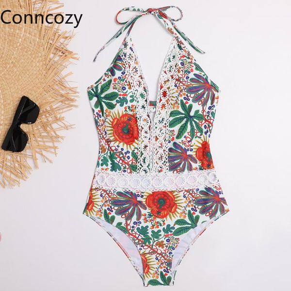 

one-piece suits 2021 swimsuit lace print bikini swimwear up monokini bathing suit women one piece summer beachwear