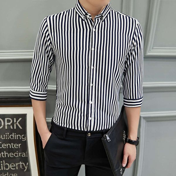 

men's casual shirts shirtsummer's main striped shirt men's korean slim fit 3 4 sleeve medium large size y3lh, White;black