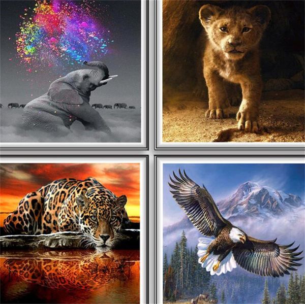 Kit di pittura diamante 5D all'ingrosso Principiante Animale Tigre Elefante Cucciolo Aquila Trapano completo Disegno Dipingi con i numeri 9,8x9,8 pollici KD1