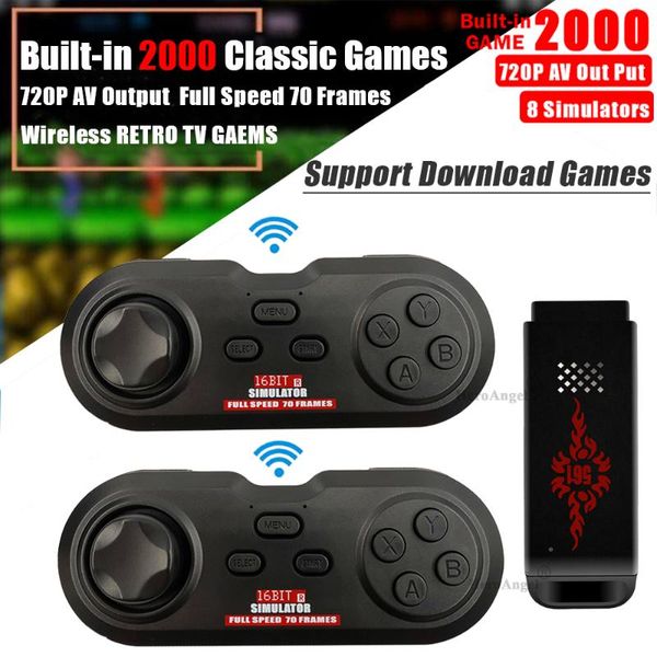 

wireless handheld classic game stick tv 16bit mini retro controller build 2000 games av output dualplayer portable players