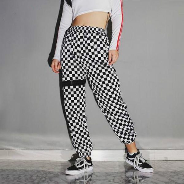 

women's pants & capris sweatpants checkerboard track trousers women patchwork pantalon femme streetwear autumn 2021 plus size harajuku, Black;white