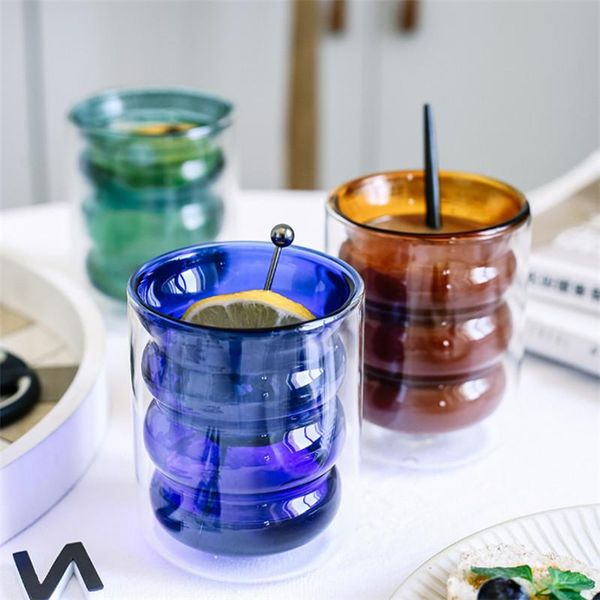 

wine glasses high borosilicate glass transparent milk tea cup creative spiral double wall heat resistant color coffee juice drinking mug