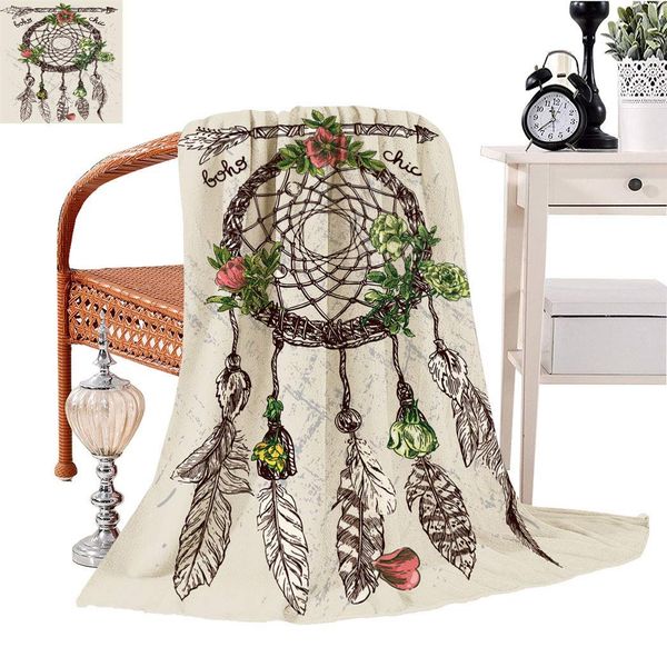 

Home Decor Throw Blanket, Dreamcatcher Figure Navajo Style Feathers Arrow Spiritual Design Fleece Blanket for Office Flight