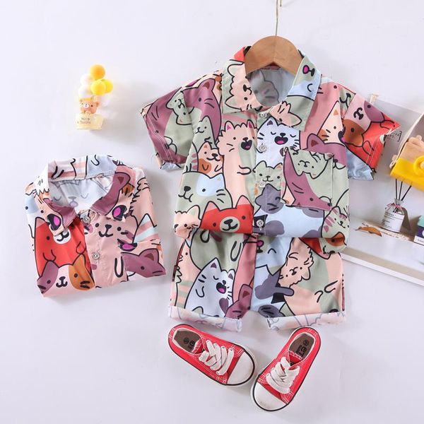 

clothing sets toddler boy baby clothes set cartoon kitten kid short sleeve shorts 2 piece 2021 summer1, White