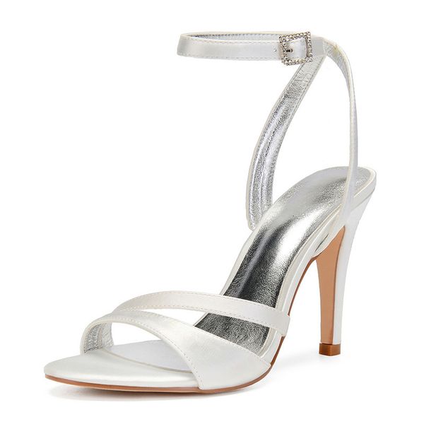 

sandals high heels satin wedding bridal open toe ankle buckle strap heeled prom evening party dress shoes summer 5qob, Black